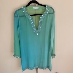 Elizabeth Hurley Blue Green Long Sleeve Cover Up